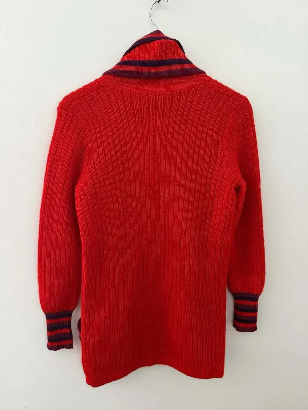 Yves Saint Laurent Tricots Vintage Red and Purple Striped Knit Cardigan sz S